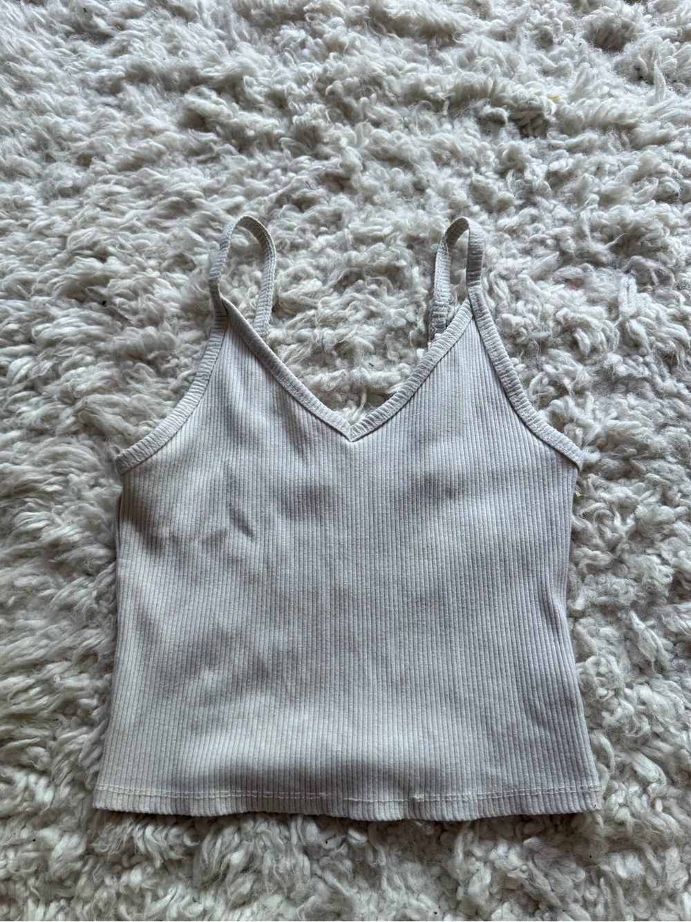 American Eagle Ribbed V-Neck Off White Cropped Tank Top